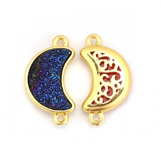 Picture of Brass & Resin Druzy/ Drusy Connectors Half Moon Gold Plated At Random Mixed 18mm( 6/8") x 10mm( 3/8"), 5 PCs