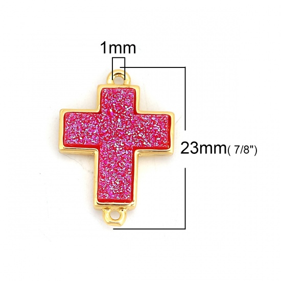 Picture of Brass & Resin Druzy/ Drusy Connectors Cross Gold Plated At Random Mixed 23mm( 7/8") x 16mm( 5/8"), 3 PCs