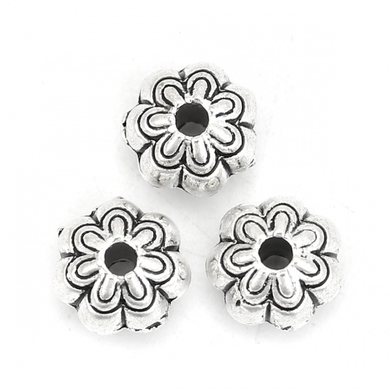 Picture of Zinc Based Alloy Spacer Beads Flower Antique Silver 8mm x 6mm, Hole: Approx 1.6mm, 50 PCs
