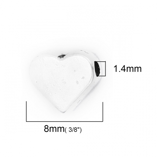Bild von Zinklegierung Zwischenperlen Spacer Perlen Herz Antiksilber 8mm x 7mm, Loch:ca. 1.4mm, 50 Stück