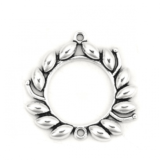Picture of Zinc Based Alloy Connectors Circle Ring Antique Silver Leaf 30mm x 30mm, 30 PCs