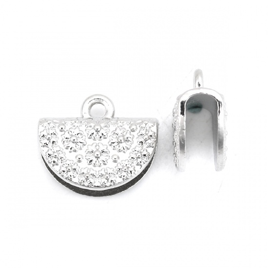 Bild von Zinklegierung Schnur Endkappen für Halskette oder Armband Halbrund Silberfarbe Blumen 16mm x 13mm, 10 Stück