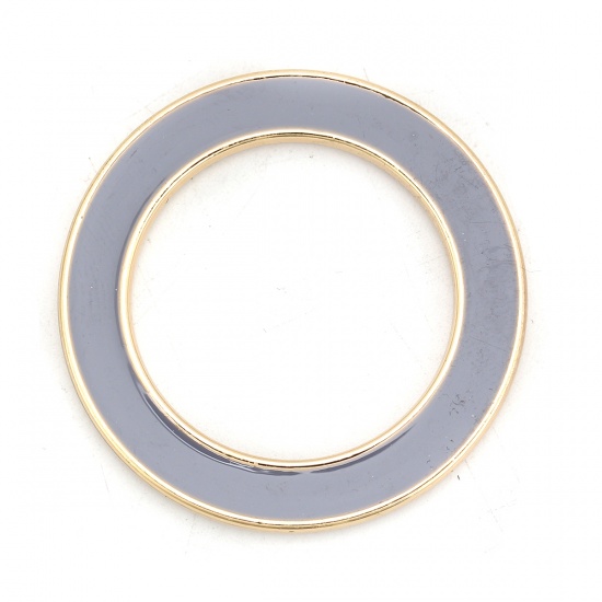 Bild von Zinklegierung Verbinder Ring Vergoldet Grau Emaille 4cm D., 5 Stück