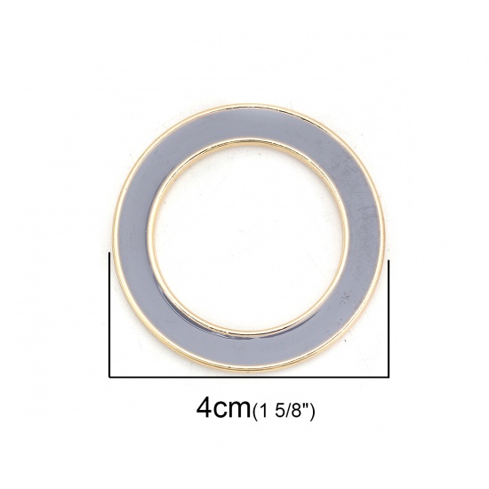 Picture of Zinc Based Alloy Connectors Circle Ring Gold Plated Gray Enamel 4cm Dia, 5 PCs