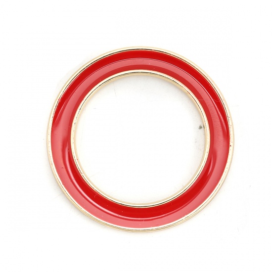 Bild von Zinklegierung Verbinder Ring Vergoldet Rot Emaille 4cm D., 5 Stück