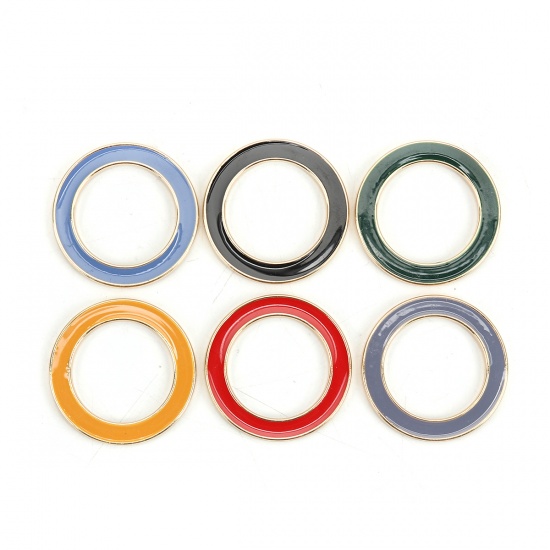 Picture of Zinc Based Alloy Connectors Circle Ring Gold Plated Red Enamel 4cm Dia, 5 PCs