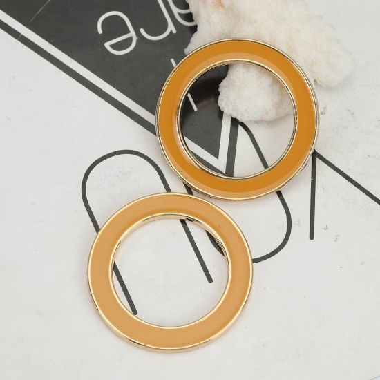 Picture of Zinc Based Alloy Connectors Circle Ring Gold Plated Ginger Enamel 4cm Dia, 5 PCs