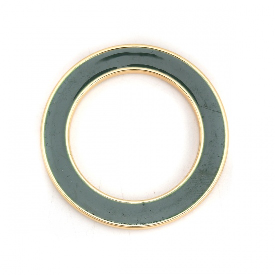 Bild von Zinklegierung Verbinder Ring Vergoldet Dunkelgrün Emaille 4cm D., 5 Stück