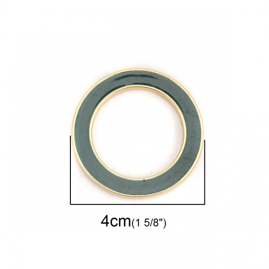 Picture of Zinc Based Alloy Connectors Circle Ring Gold Plated Dark Green Enamel 4cm Dia, 5 PCs