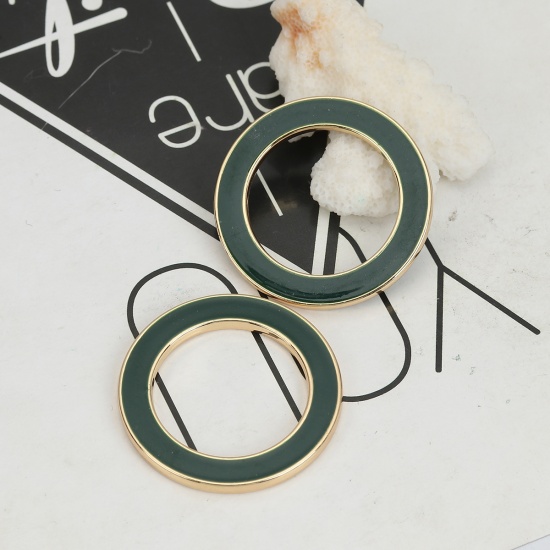 Picture of Zinc Based Alloy Connectors Circle Ring Gold Plated Dark Green Enamel 4cm Dia, 5 PCs