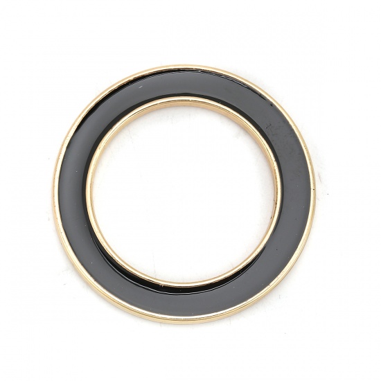Изображение Цинковый Сплав Коннекторы фурнитуры Кольцо Позолоченный Черный С Эмалью 4см диаметр, 5 ШТ