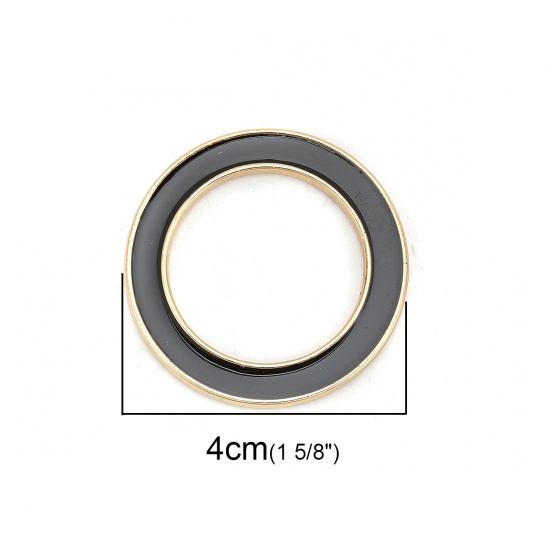 Picture of Zinc Based Alloy Connectors Circle Ring Gold Plated Black Enamel 4cm Dia, 5 PCs