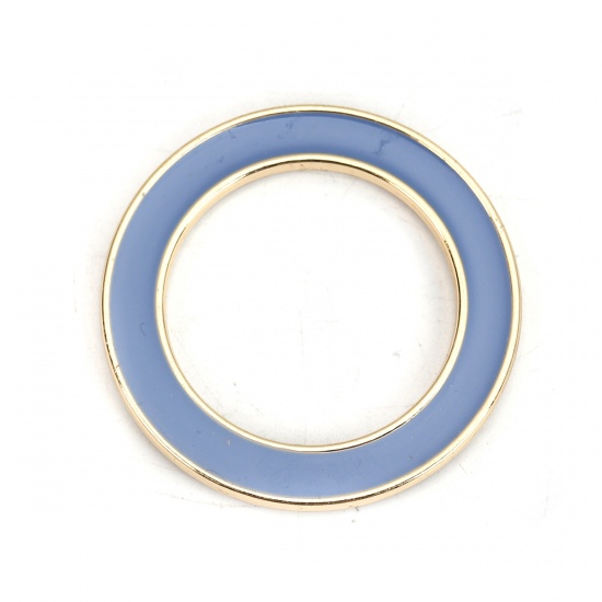 Immagine di Lega di Zinco Connettore Accessori Anello Oro Placcato Blu Smalto 4cm Dia, 5 Pz