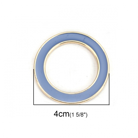 Picture of Zinc Based Alloy Connectors Circle Ring Gold Plated Blue Enamel 4cm Dia, 5 PCs