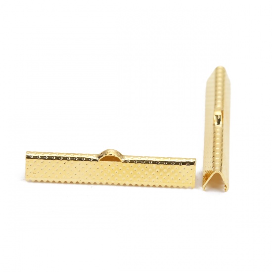 Picture of Iron Based Alloy Cord Ribbon Crimp End Briefcase Gold Plated 35mm x 8mm, 100 PCs
