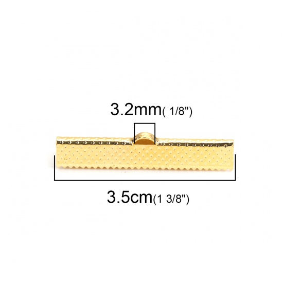 Picture of Iron Based Alloy Cord Ribbon Crimp End Briefcase Gold Plated 35mm x 8mm, 100 PCs