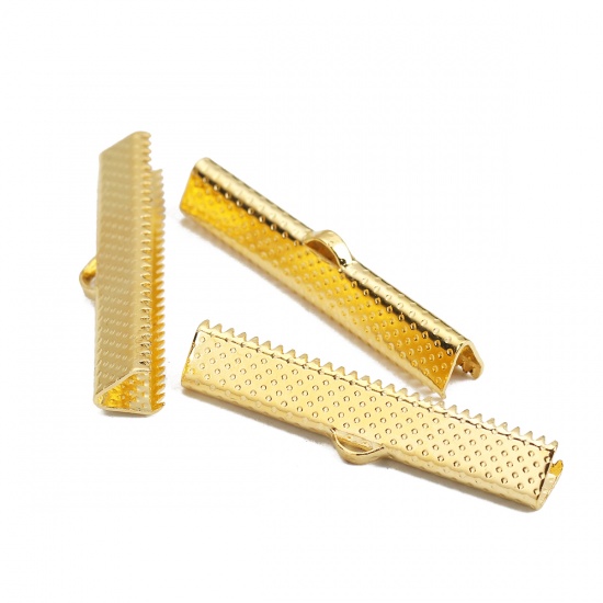 Picture of Iron Based Alloy Cord Ribbon Crimp End Briefcase Gold Plated 35mm x 8mm, 100 PCs