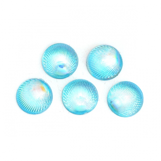 Immagine di Acrilato Dome Seals Cabochon Tondo Blu Chiaro Piuma AB Colore Dia 10mm, 200 Pz