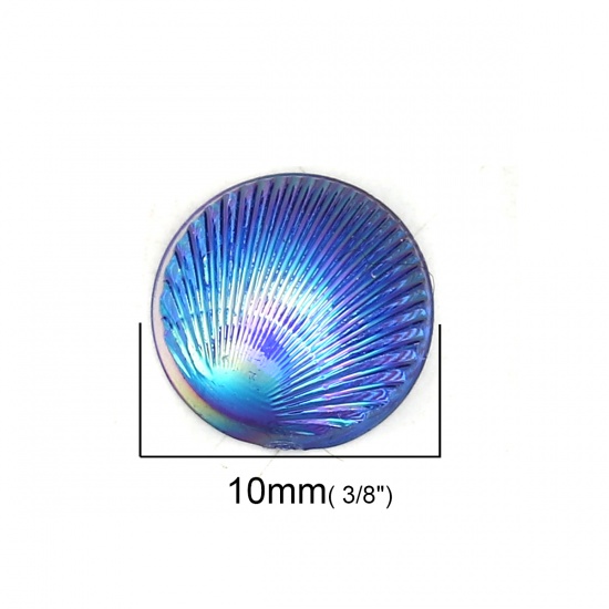 Immagine di Acrilato Dome Seals Cabochon Tondo Blu Piuma AB Colore Dia 10mm, 200 Pz