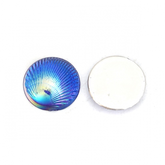 Picture of Acrylic Dome Seals Cabochon Round Blue Feather Pattern AB Color 10mm( 3/8") Dia, 200 PCs