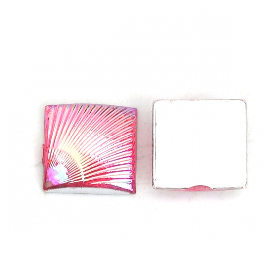 Picture of Acrylic Dome Seals Cabochon Square Pink Feather Pattern AB Color 10mm( 3/8") x 10mm( 3/8"), 200 PCs