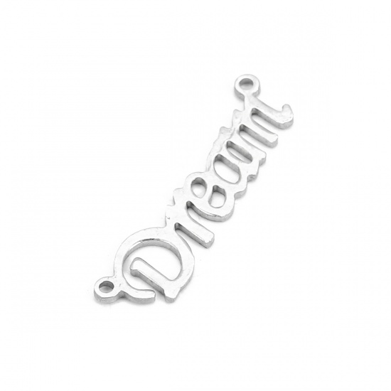 Picture of 304 Stainless Steel Connectors Silver Tone Message " Dream " 32mm(1 2/8") x 8mm( 3/8"), 5 PCs