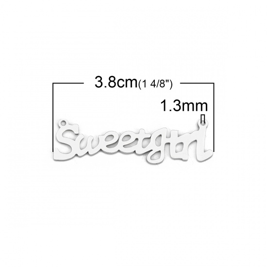 Picture of 304 Stainless Steel Connectors Silver Tone Message " Sweet girl " 38mm(1 4/8") x 11mm( 3/8"), 5 PCs