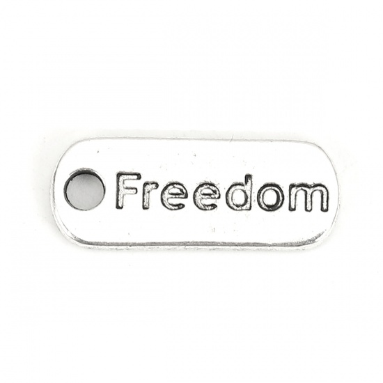 Immagine di Lega di Zinco Charms Argento Antico Lettere " freedom " 21mm x 8mm , 20 Pz