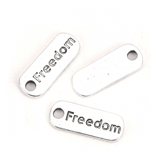 Immagine di Lega di Zinco Charms Argento Antico Lettere " freedom " 21mm x 8mm , 20 Pz