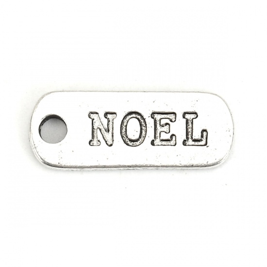 Picture of Zinc Based Alloy Charms Rectangle Antique Silver Message " NOEL " 21mm( 7/8") x 8mm( 3/8"), 20 PCs