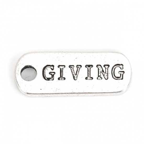 Picture of Zinc Based Alloy Charms Rectangle Antique Silver Message " GIVING " 21mm( 7/8") x 8mm( 3/8"), 20 PCs