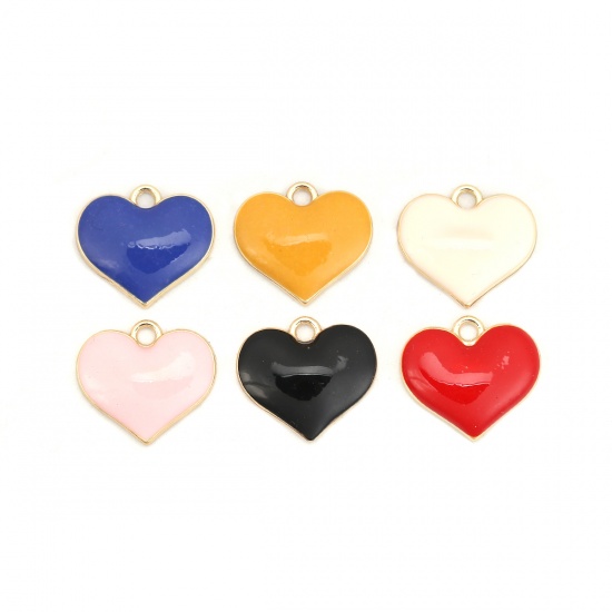 Picture of Zinc Based Alloy Charms Heart Gold Plated Red Full Enamel 20mm( 6/8") x 18mm( 6/8"), 10 PCs