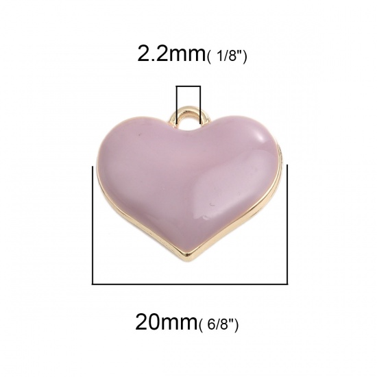 Picture of Zinc Based Alloy Charms Heart Gold Plated Pink Full Enamel 20mm( 6/8") x 18mm( 6/8"), 10 PCs