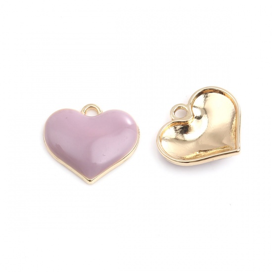 Picture of Zinc Based Alloy Charms Heart Gold Plated Pink Full Enamel 20mm( 6/8") x 18mm( 6/8"), 10 PCs