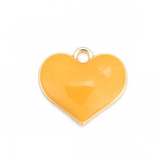 Picture of Zinc Based Alloy Charms Heart Gold Plated Ginger Full Enamel 20mm( 6/8") x 18mm( 6/8"), 10 PCs