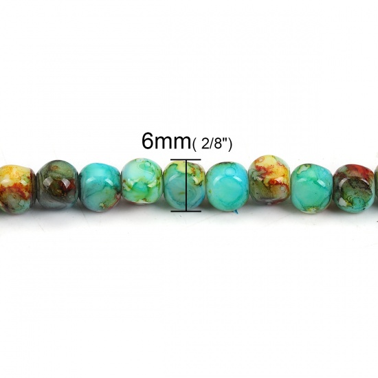 Image de Perles en Verre Rond Multicolore Motifs Fissurés A Facettes, 6mm Dia, Trou: 1.2mm, 79cm long, 1 Enfilade (env. 145 Pcs/Enfilade)