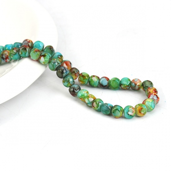 Picture of Glass Beads Round Multicolor Crack Faceted About 6mm Dia, Hole: Approx 1.2mm, 79cm long, 1 Strand (Approx 145 PCs/Strand)