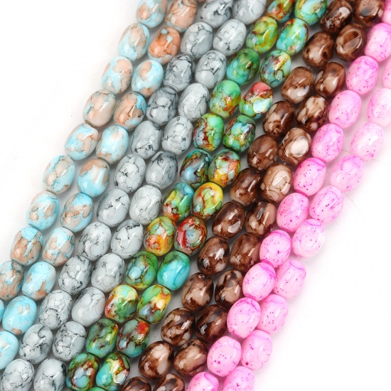 Image de Perles en Verre Ovale Multicolore Fleurs 11mm x 9mm - 11mm x 8mm, Trou: 1.3mm, 76cm long, 1 Enfilade (env. 70 Pcs/Enfilade)