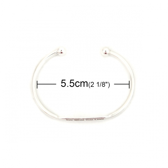 Picture of Brass Open Cuff Bangles Bracelets Rectangle Silver Tone Message " live What You Love " 15cm(5 7/8") long, 1 Piece                                                                                                                                             
