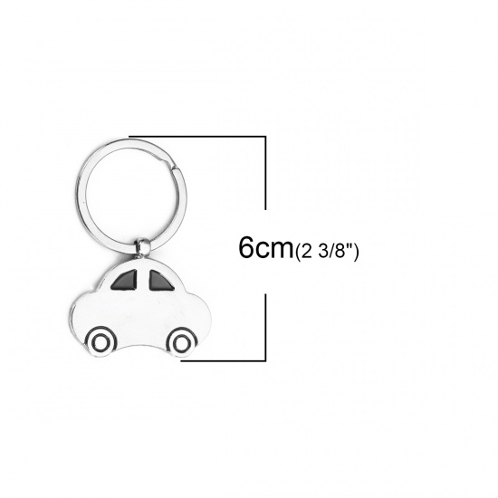 Bild von Schlüsselkette & Schlüsselring Auto Silberfarbe Schwarz Emaille 60mm x 41mm, 2 Stück