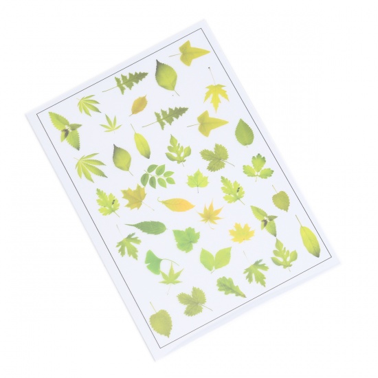 Picture of Paper Resin Jewelry Craft Filling Material Green Leaf 15cm(5 7/8") x 10.5cm(4 1/8"), 2 Sheets
