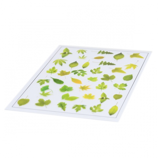 Picture of Paper Resin Jewelry Craft Filling Material Green Leaf 15cm(5 7/8") x 10.5cm(4 1/8"), 2 Sheets