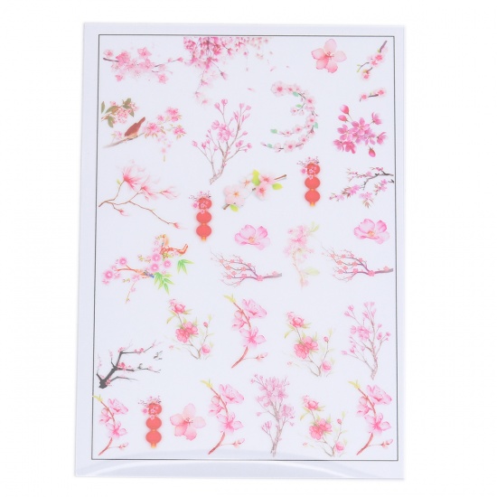 紙 レジンクラフト用素材 ピンク 桃の花 15cm x 10.5cm、 2 枚 の画像