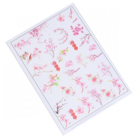 Picture of Paper Resin Jewelry Craft Filling Material Pink Peach Blossom Flower 15cm(5 7/8") x 10.5cm(4 1/8"), 2 Sheets