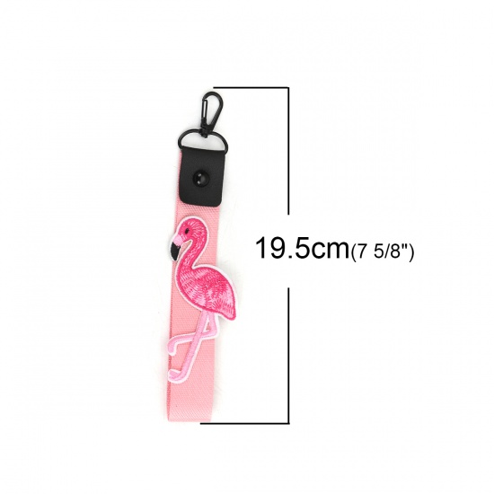 Picture of Polyester Keychain & Keyring Lanyard Pink Flamingo 19.5cm, 2 PCs