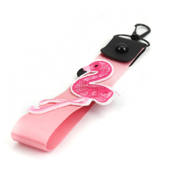 Picture of Polyester Keychain & Keyring Lanyard Pink Flamingo 19.5cm, 2 PCs
