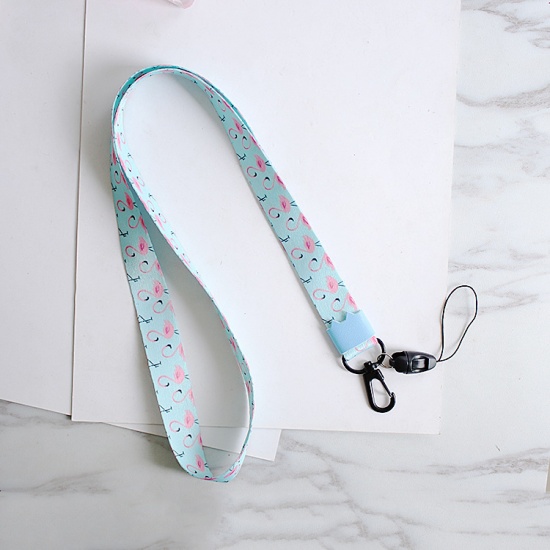 Picture of Polyester Cell Phone Lanyards Strap Mint Green Flamingo 43.5cm long, 2 PCs