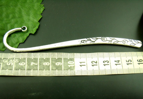 Immagine di Lega di Zinco Segnalibro Curva Argento Antico Fiore Disegno 12.2cm, 60 Pz