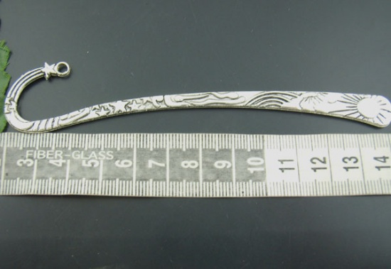 Immagine di Lega di Zinco Segnalibro Curva Argento Antico Intagliato Con Loop 12.3cm, 6 Pz