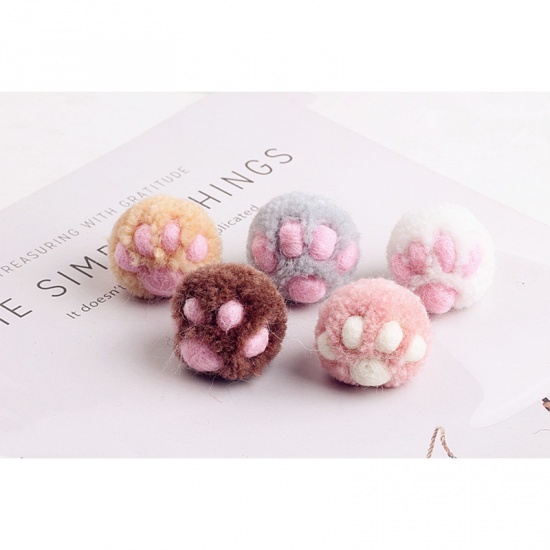 Picture of Wool Felt For DIY & Craft Pink Cat Paw Claw 3.7cm(1 4/8") Dia. - 3.4cm(1 3/8") Dia., 1 Piece